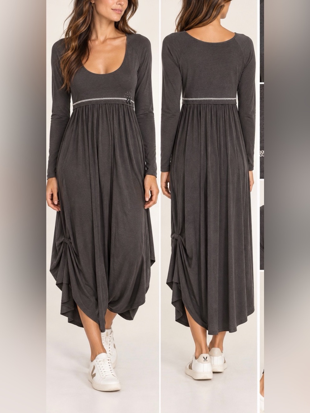 Cop Copine Gray Asymmetrical Draped Midi Dress Size M